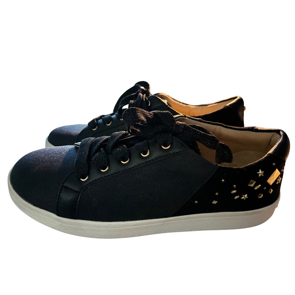Sam Edelman Leya Sneaker Women Sz 5 Black Excellent Star Studded Low Top